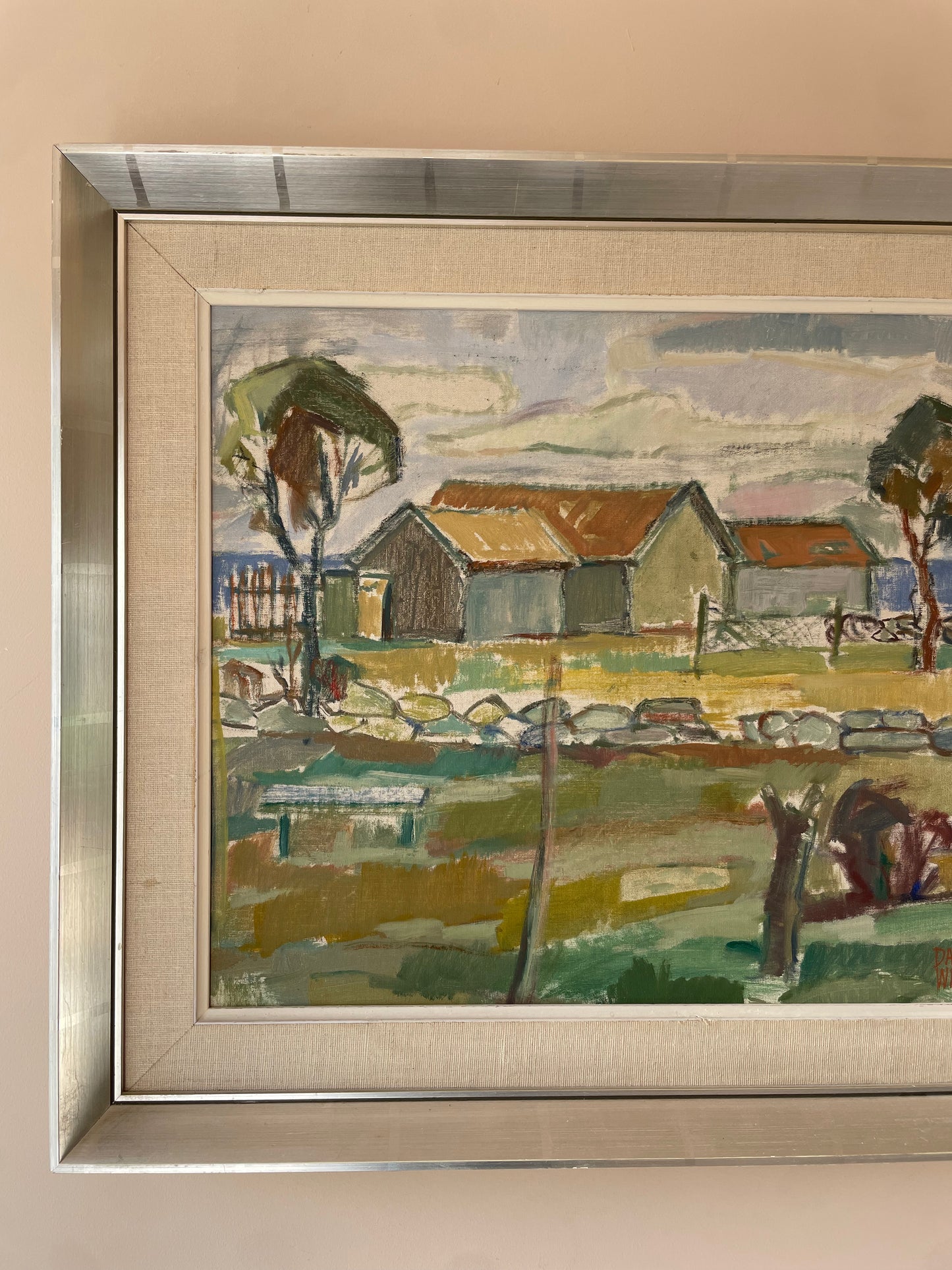 Coastal Farmstead, vintage Swedish oil painting by David Widholm, photo 4 of 6