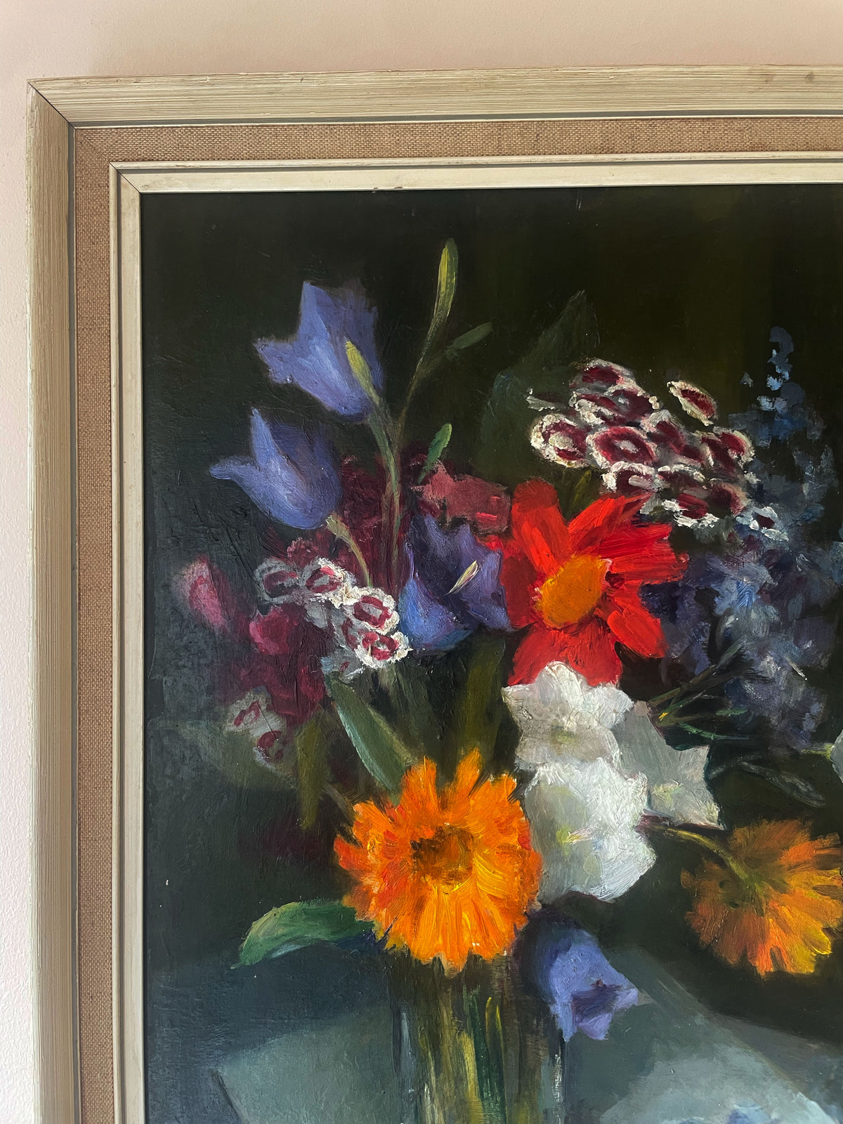 Bright Blooms, vintage oil painting by D.M. Roberts, photo 2 of 5