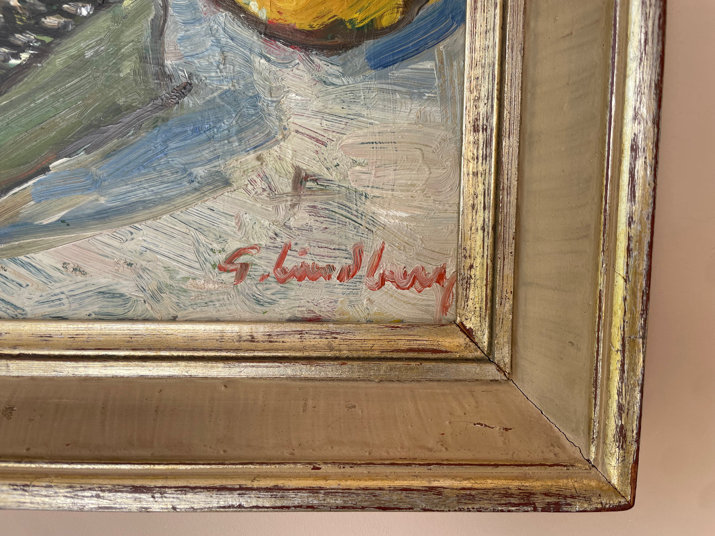 Garden Table, vintage Swedish oil painting by Gunner Lindberg, photo 4 of 6