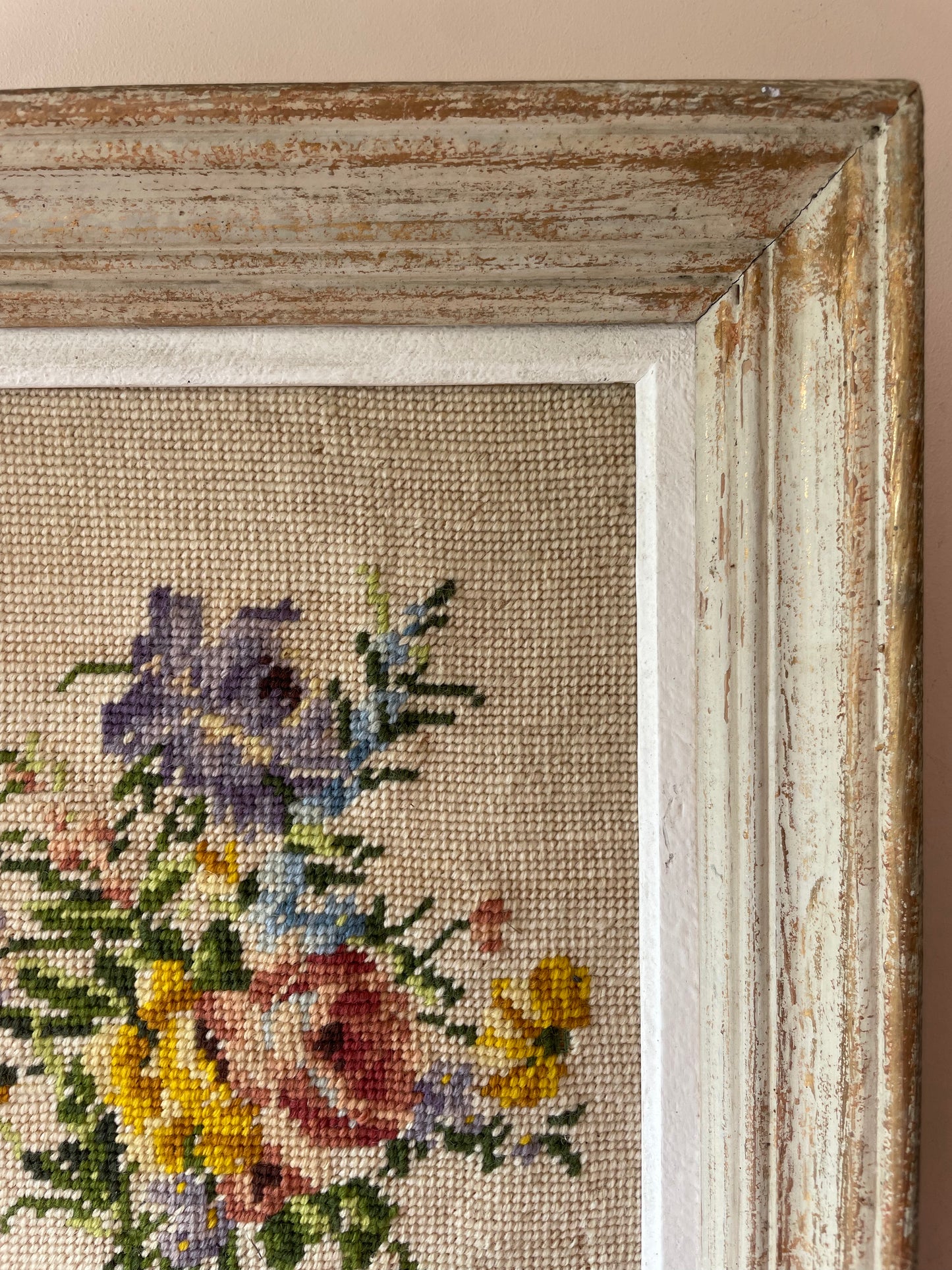 Pastel Flower Tapestry, vintage French needlepoint, photo 2 of 4