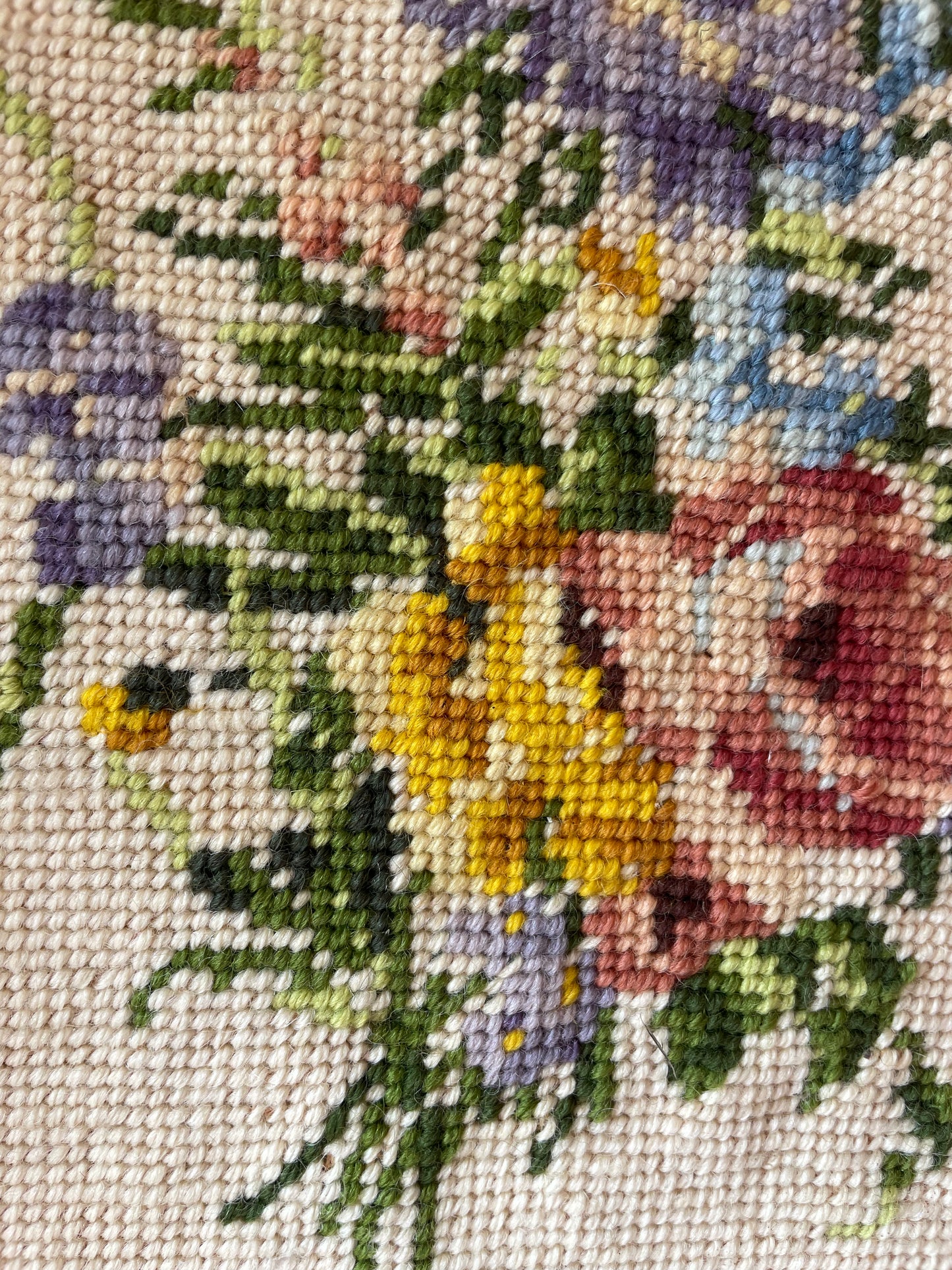 Pastel Flower Tapestry, vintage French needlepoint, photo 3 of 4