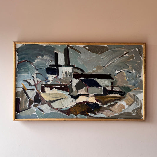 Industrial Landscape, vintage Swedish oil painting, photo 6 of 6